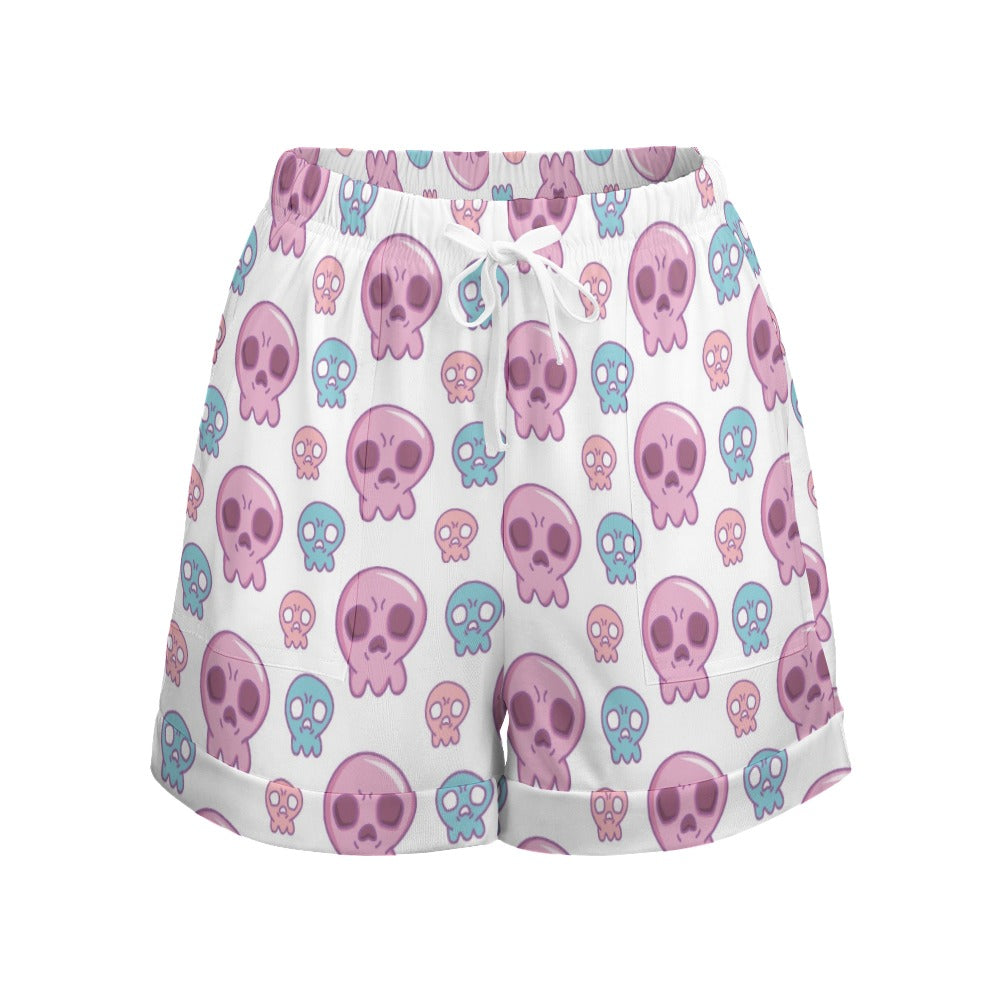 Cute Little Skulls High Waist Loose Elastic Waist Shorts