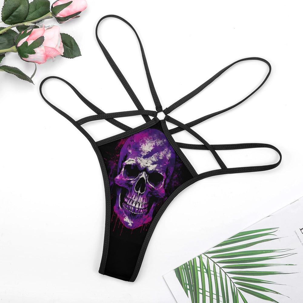Purple Stylized Skull T-back Thong