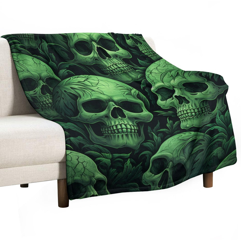 Green Skulls Ultra-Soft Flannel Blanket