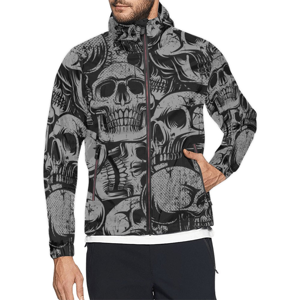 Silver Skull Hooded Windbreaker