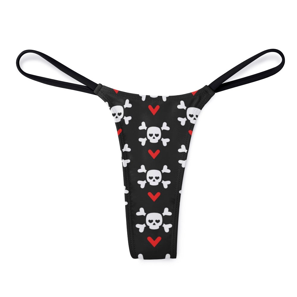 Skull And Cross Bones With Hearts Thin Thong