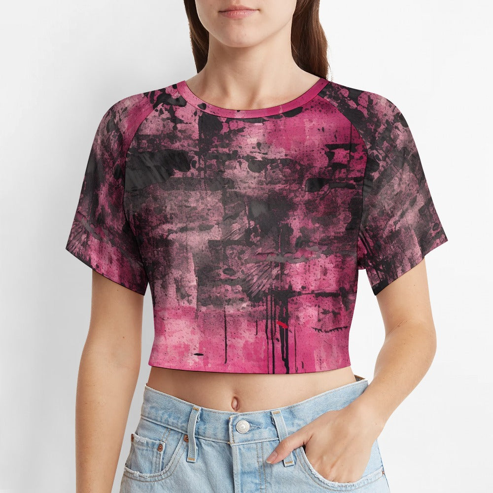Pink Grunge Short Sleeved Navel Shirt