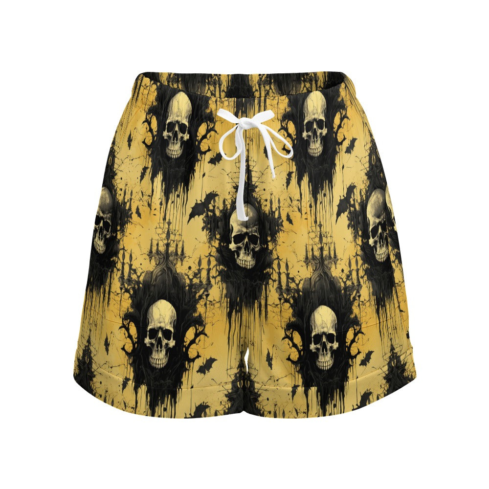 Gothic Skulls Of Darkness High Waist Loose Elastic Waist Shorts