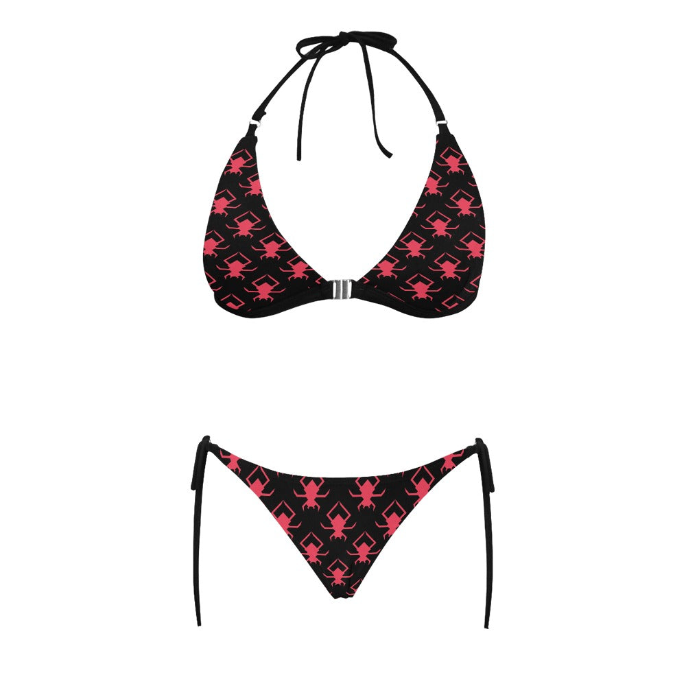 Gothic Pink Spiders Front Buckle Halter Bikini