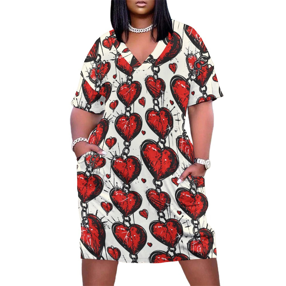 Chained Hearts Loose Dress With Pockets