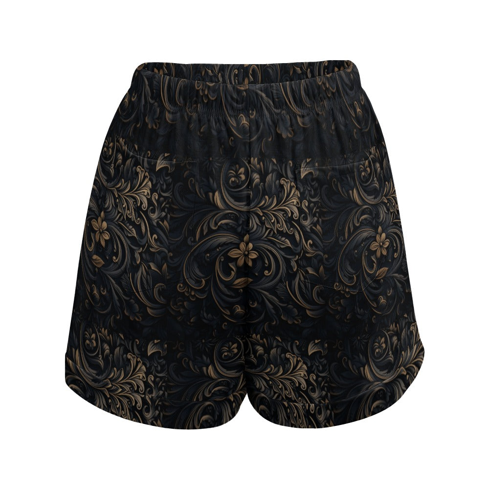 Gothic Floral High Waist Loose Elastic Waist Shorts