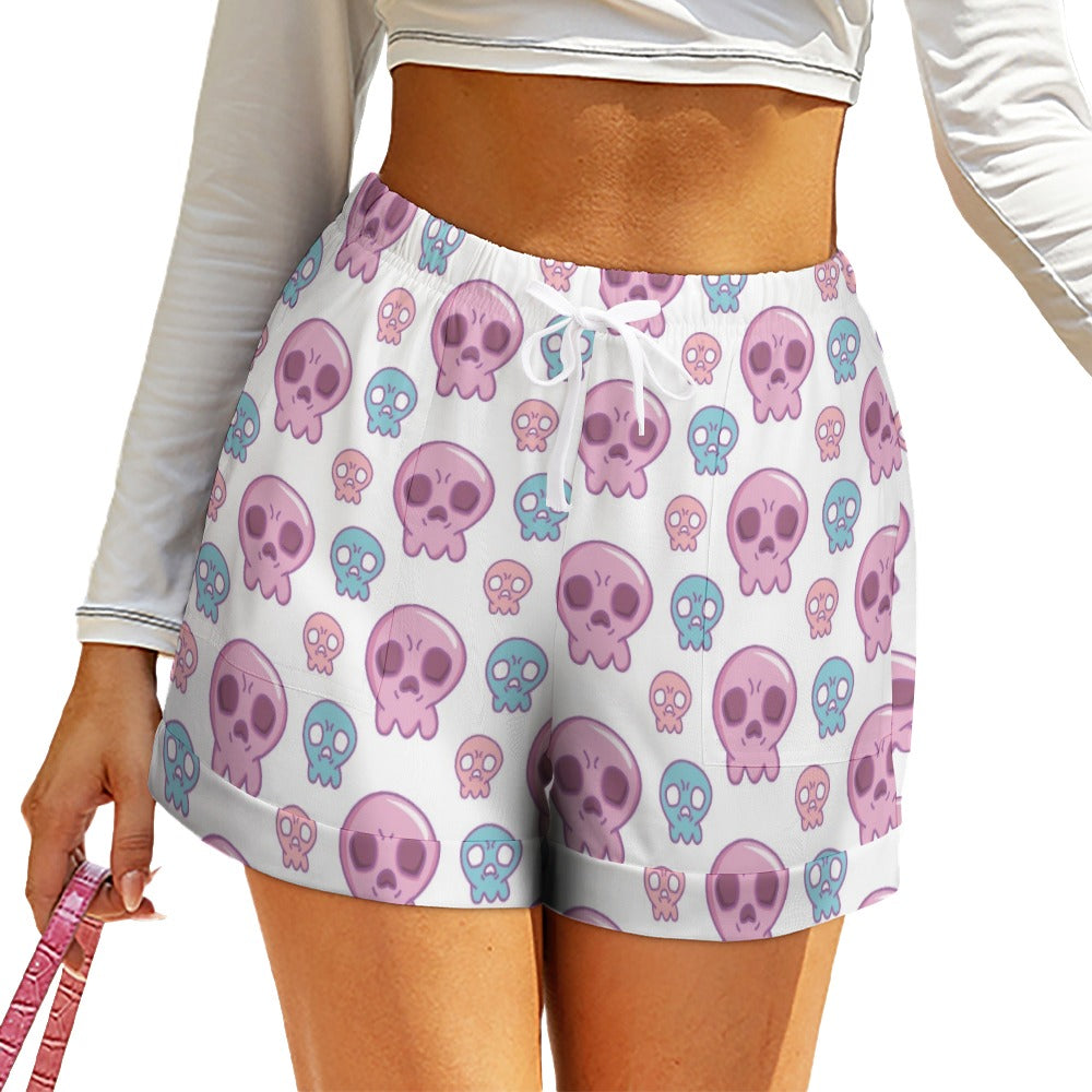 Cute Little Skulls High Waist Loose Elastic Waist Shorts