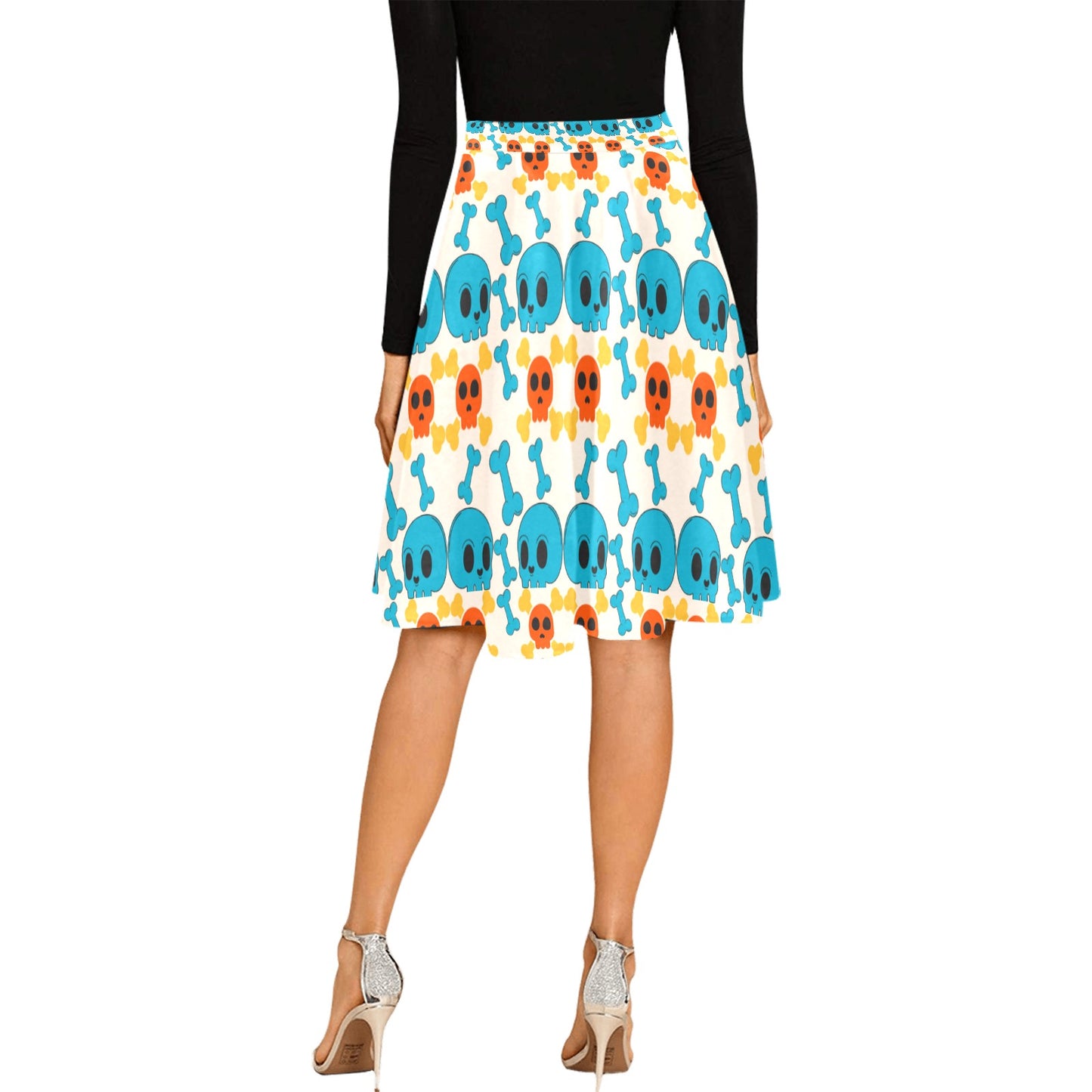 Cartoon Skulls Pleated Midi Skirt