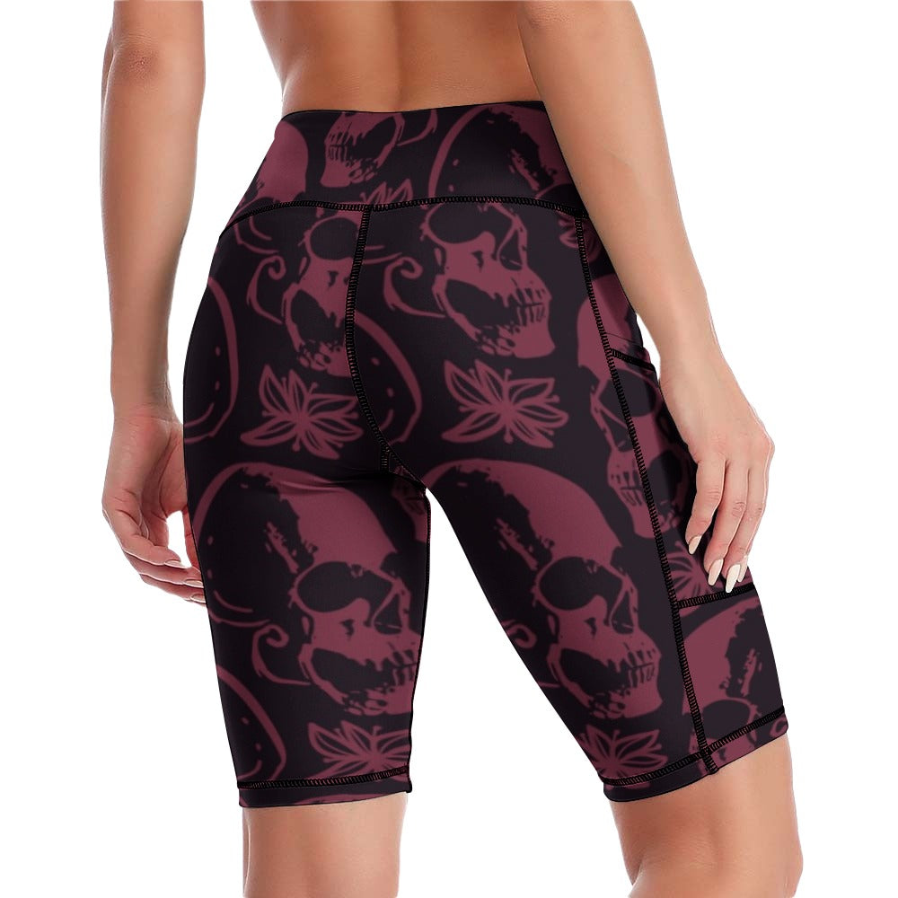 Purple Skulls Comfortable Fitness Yoga Shorts