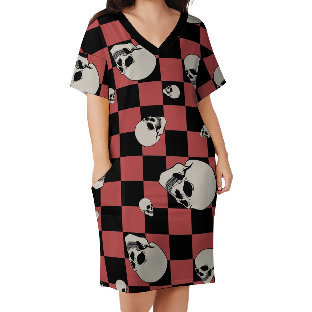 Checkers And Skull Heads Loose Pocket Dress