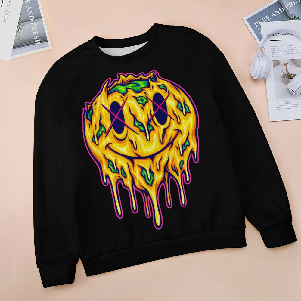 Zombie Smiley Face Raglan Round Neck Sweater