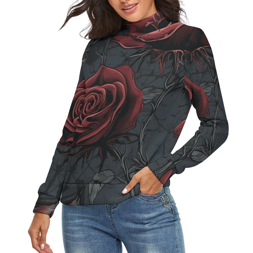 Red Rose Gothic Long Sleeve Turtleneck Sweater