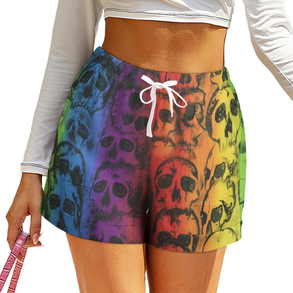 Rainbow Skulls High Waist Loose Elastic Waist Shorts