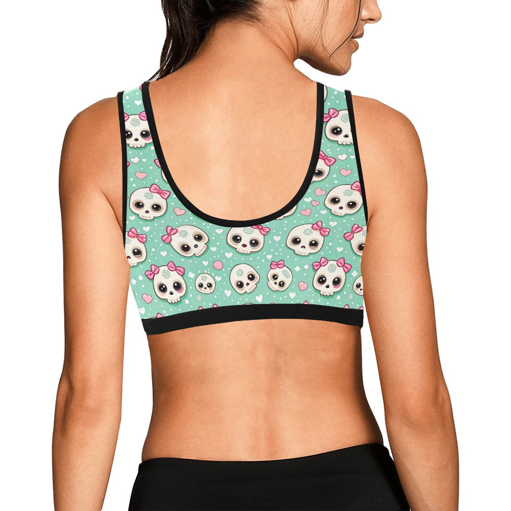 Cute Little Skulls With Bows Sports Bra