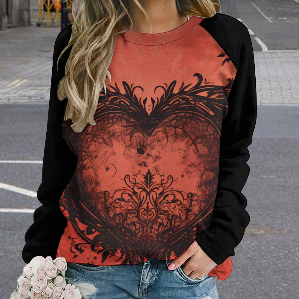 Gothic Heart Raglan Round Neck Sweater