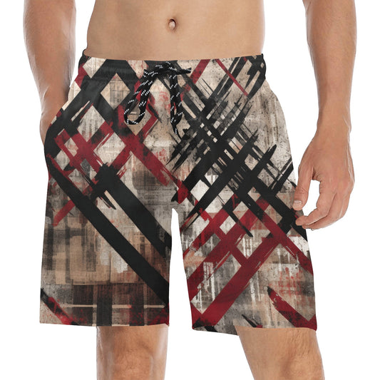 Black And Red Strike Pattern Beach Shorts