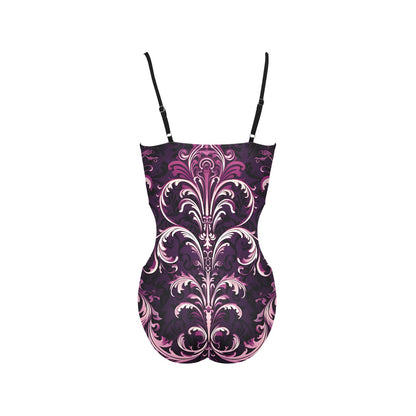 Gothic Purple Design Spaghetti Strap Cut Out Sides Swimsuit