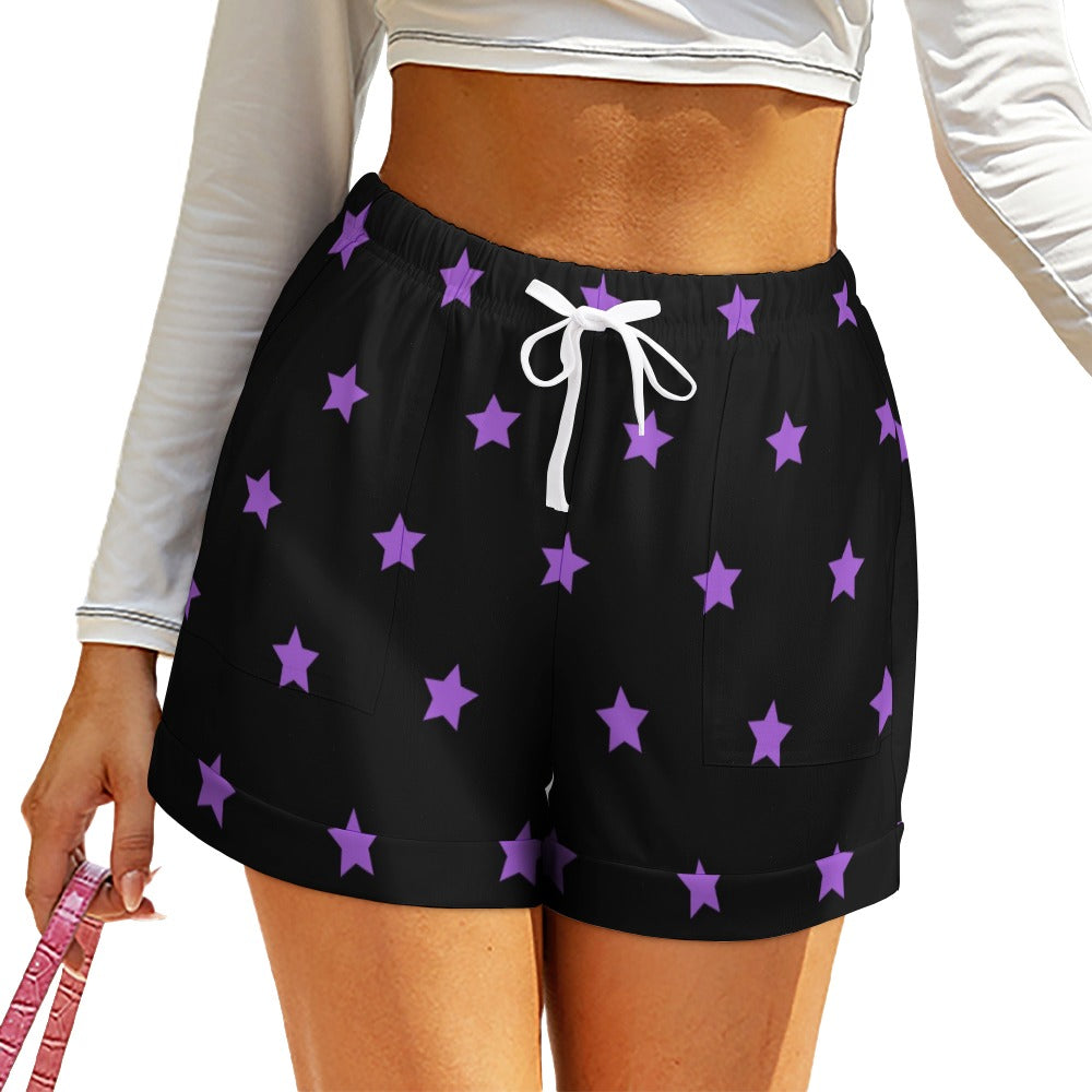 Purple Stars High Waist Loose Elastic Waist Shorts