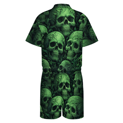 Green Skulls One Piece Short Sleeved Jumpsuit