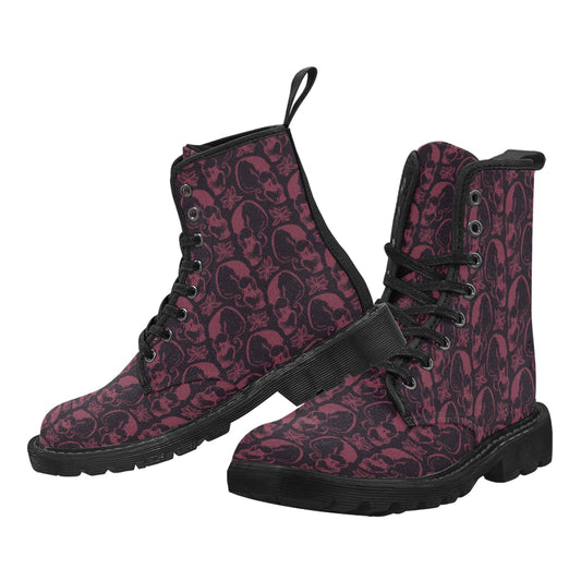 Gothic Purple Skulls Lace Up Canvas Boots