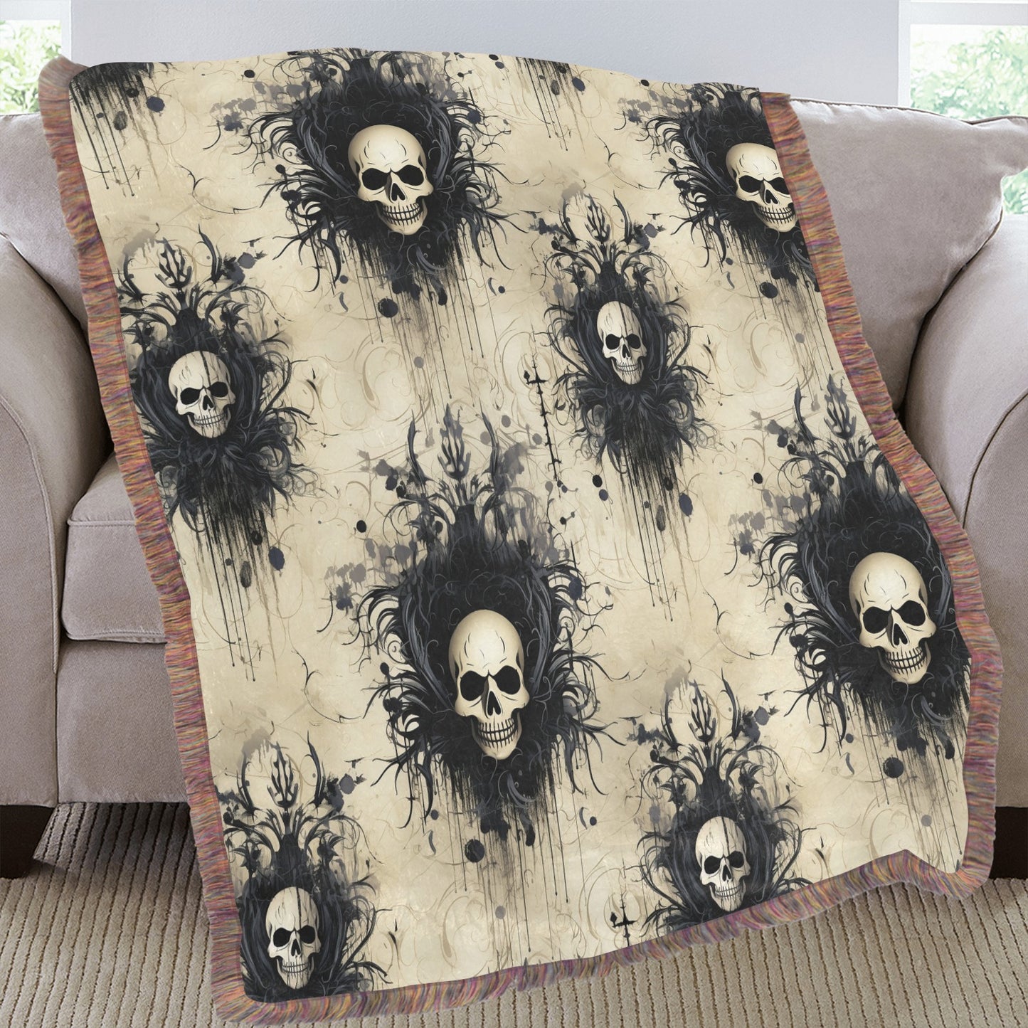 Gothic Skulls Ultra-Soft Mixed Fringe Blanket (60x80 inch)