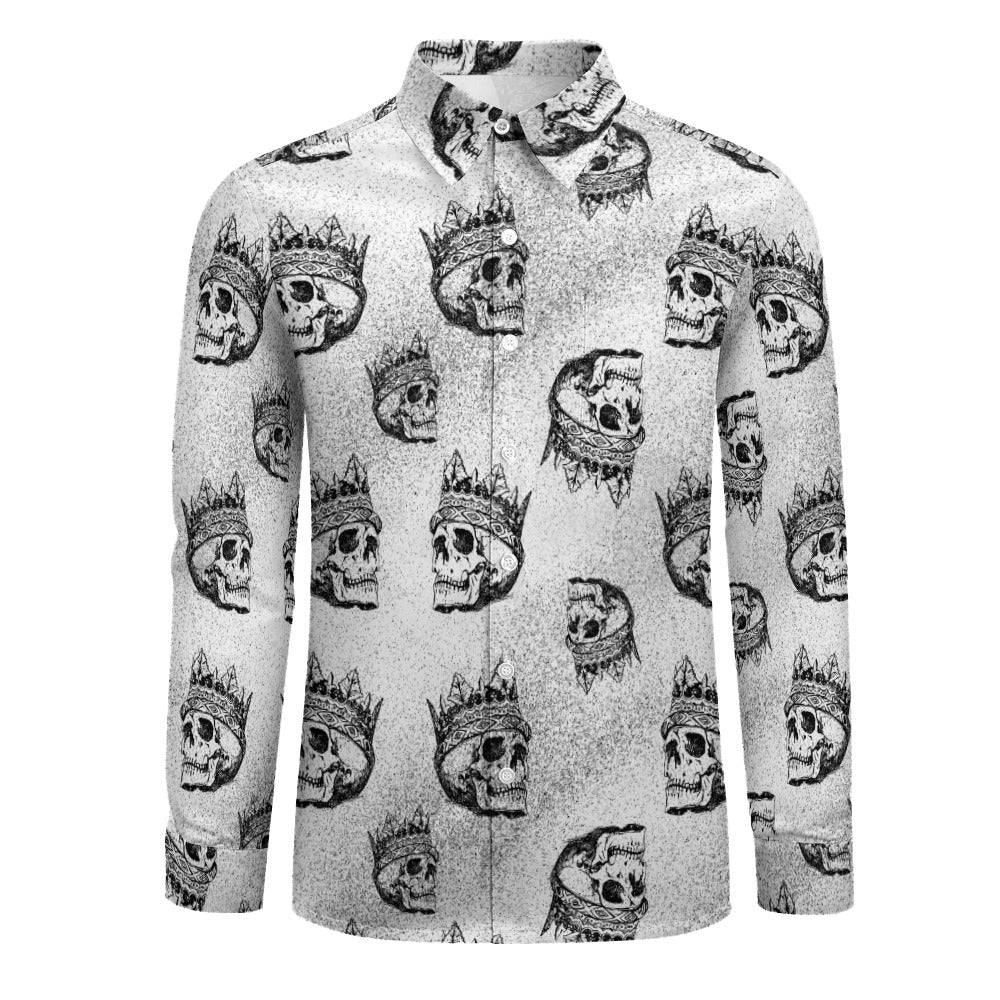 Crowned Skull Casual One Pocket Long Sleeve Shirt