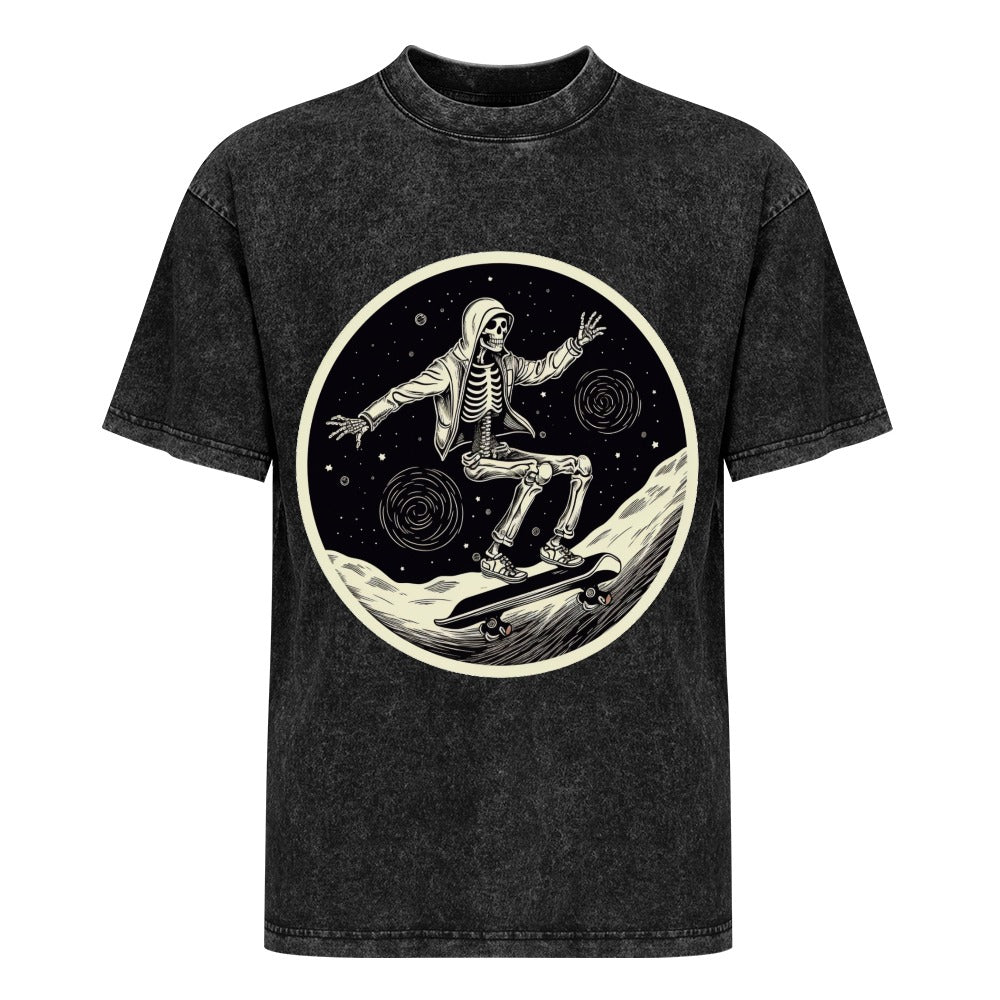 Skateboarding Space Skeleton Wash Off Short Sleeved T-shirt