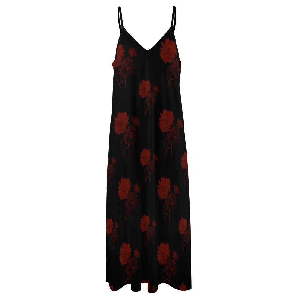 Red Roses Sling Ankle Long Dress