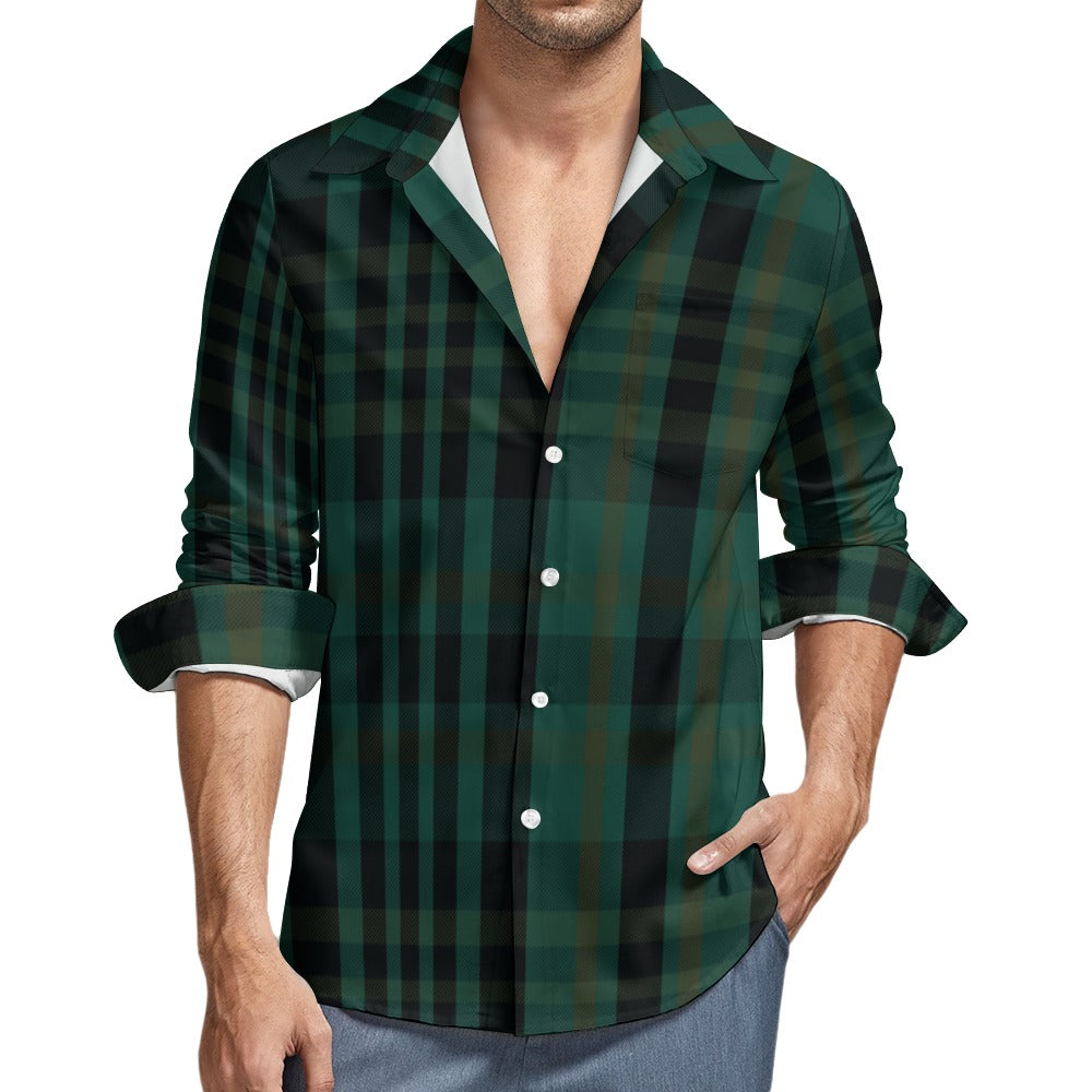 Green Plaid Casual One Pocket Long Sleeve Shirt