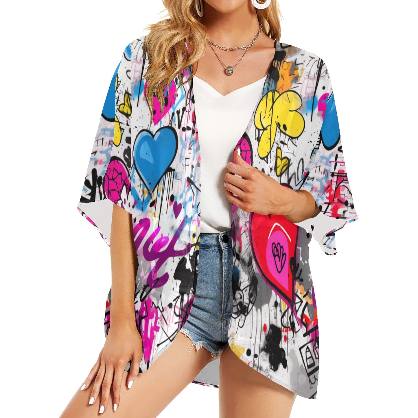 Rebel Graffiti Kimono Chiffon Cover Up