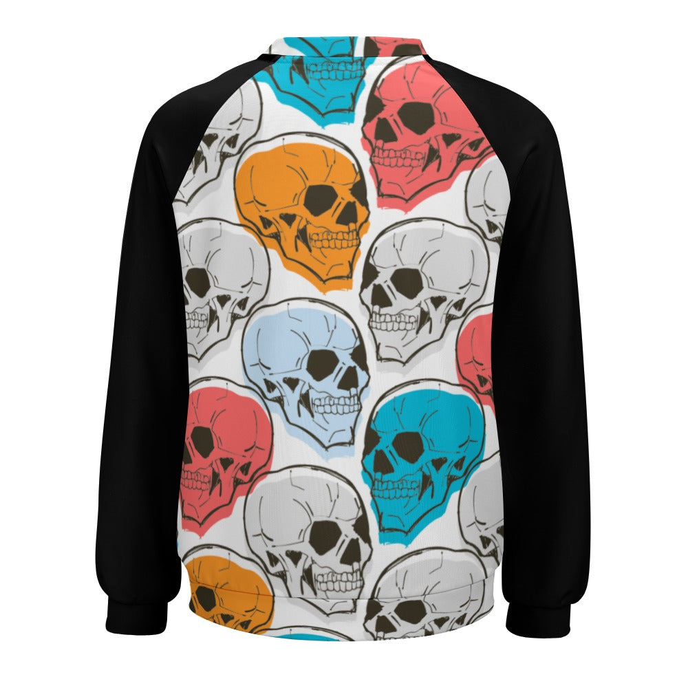 Colorful Skull Heads Raglan Round Neck Sweater