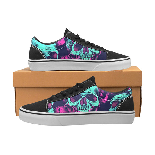 Neon Skulls Lace-Up Canvas Shoes