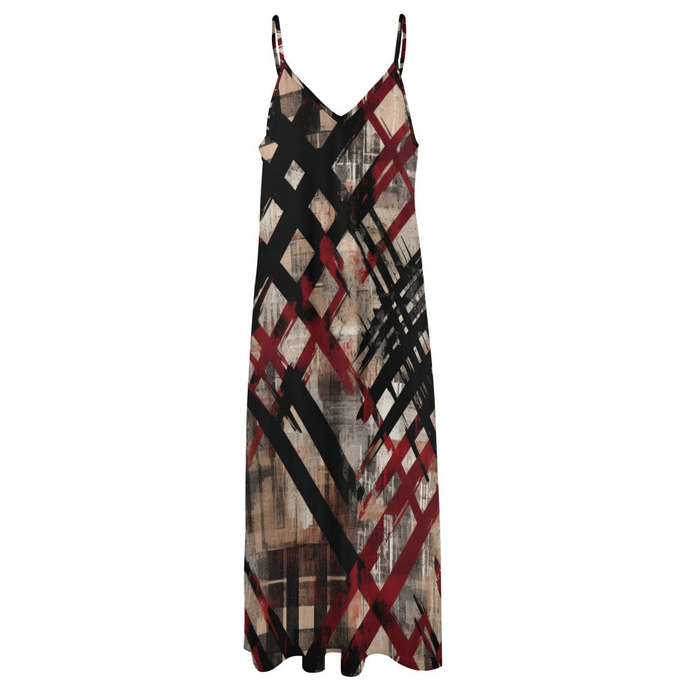 Distressed Plaid Sling Ankle Long Dress