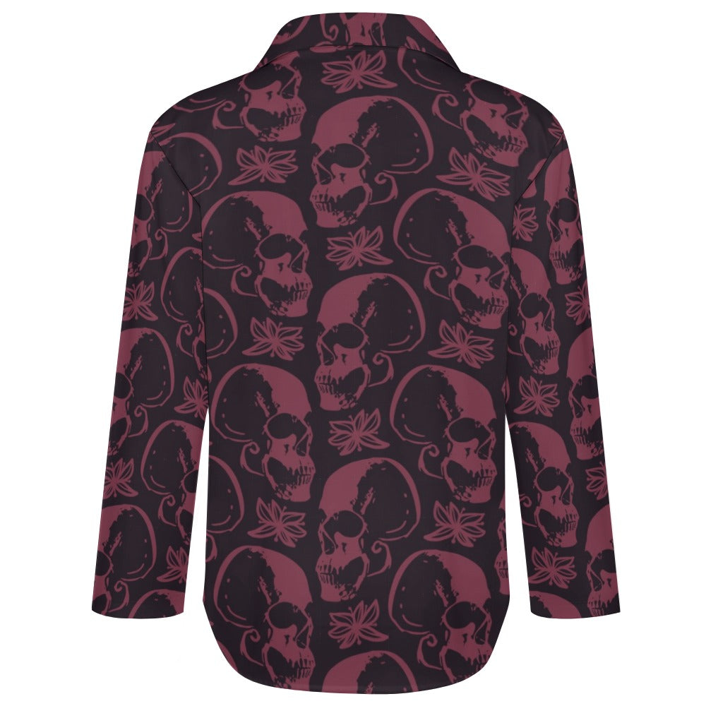 Purple Skulls Casual Long Sleeve Shirt