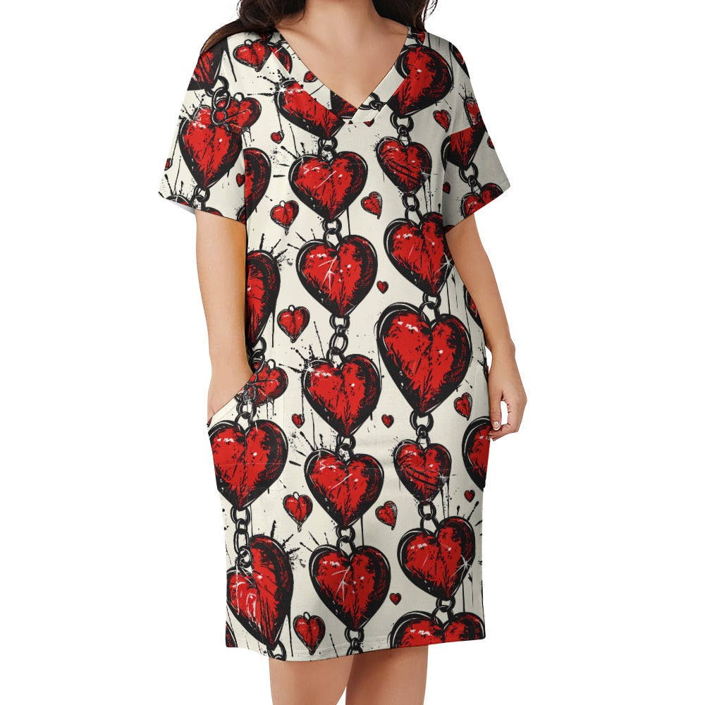 Chained Hearts Loose Dress With Pockets