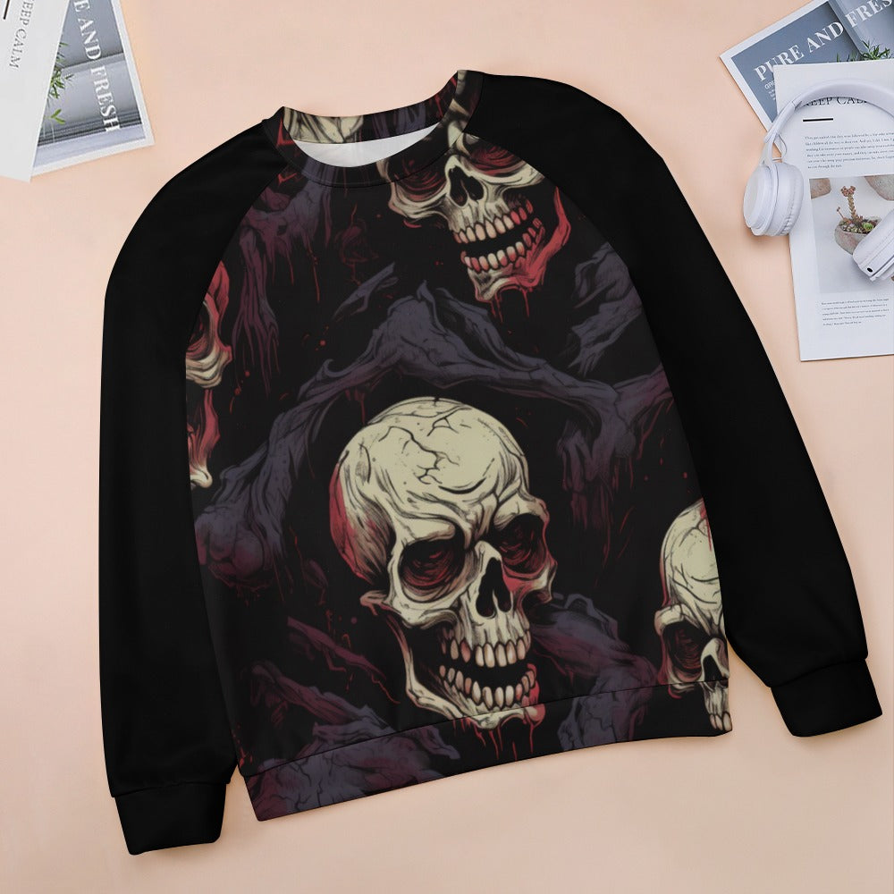 Skulls Raglan Round Neck Sweater