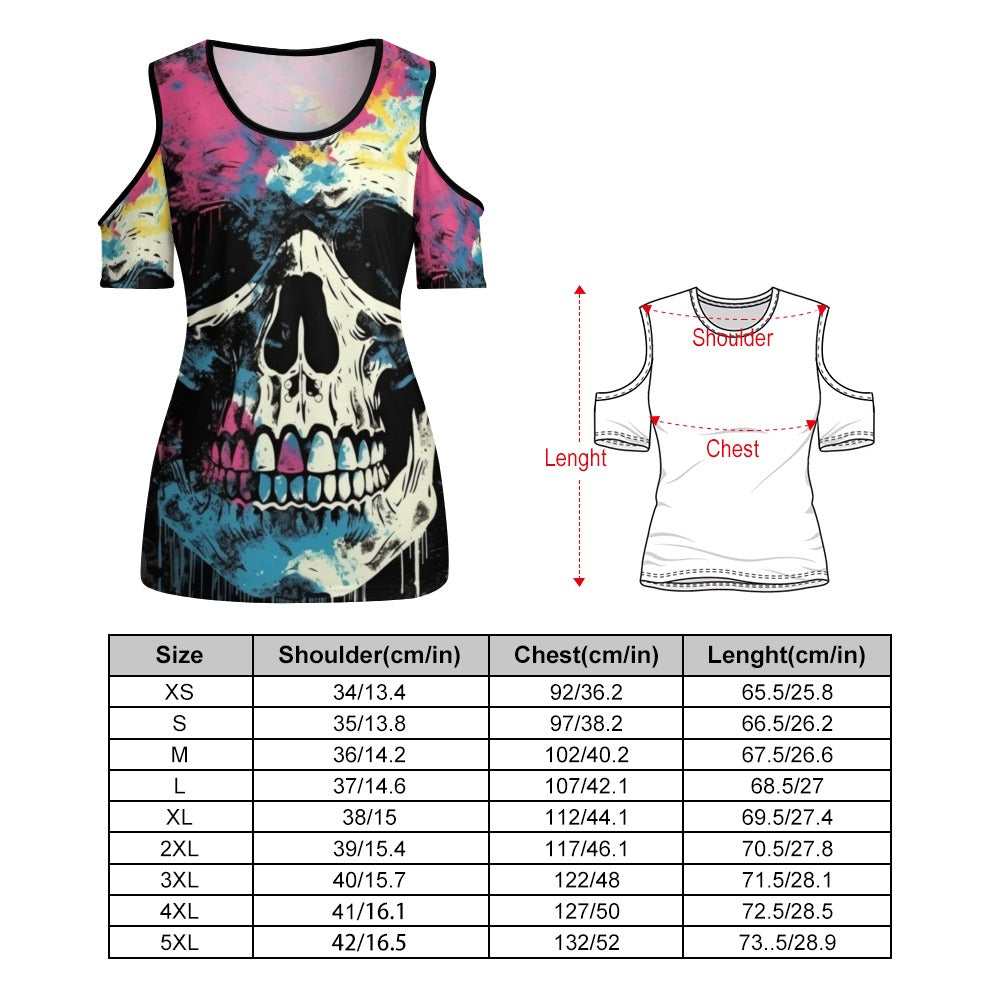 Skull Punk Off The Shoulder U-neck Short Sleeve Top