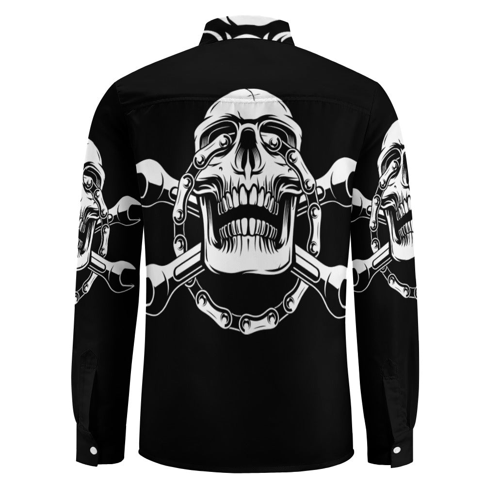 Skull And Chains Casual One Pocket Long Sleeve Shirt