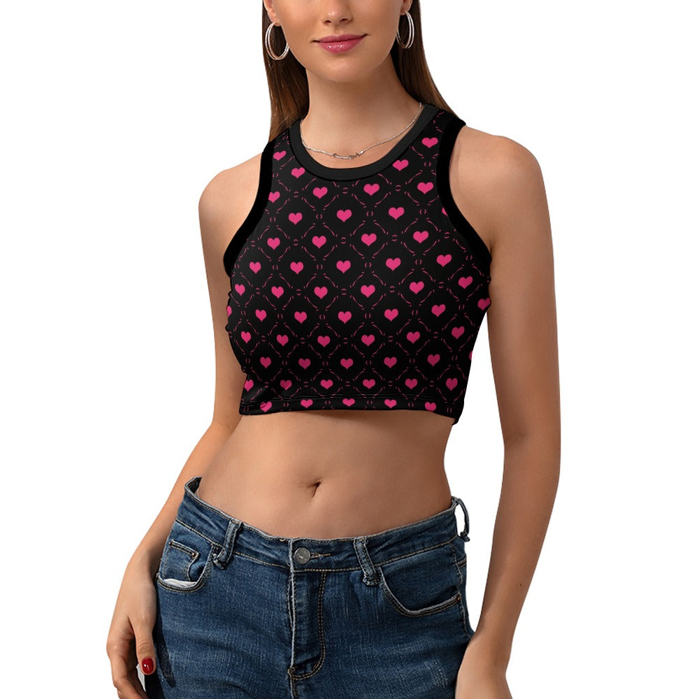 Little Pink Hearts Cropped Slim Racer Tank Top