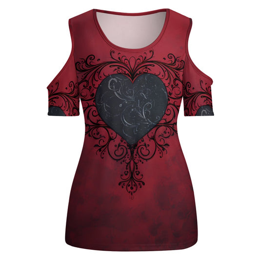 Gothic Heart Off The Shoulder U-neck Short Sleeve Top