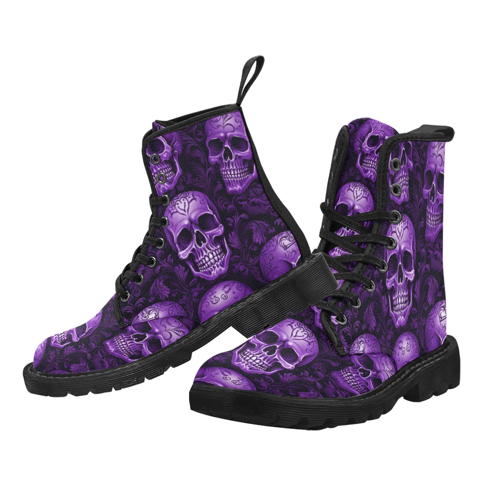 Purple Skull Lace Up Canvas Boots