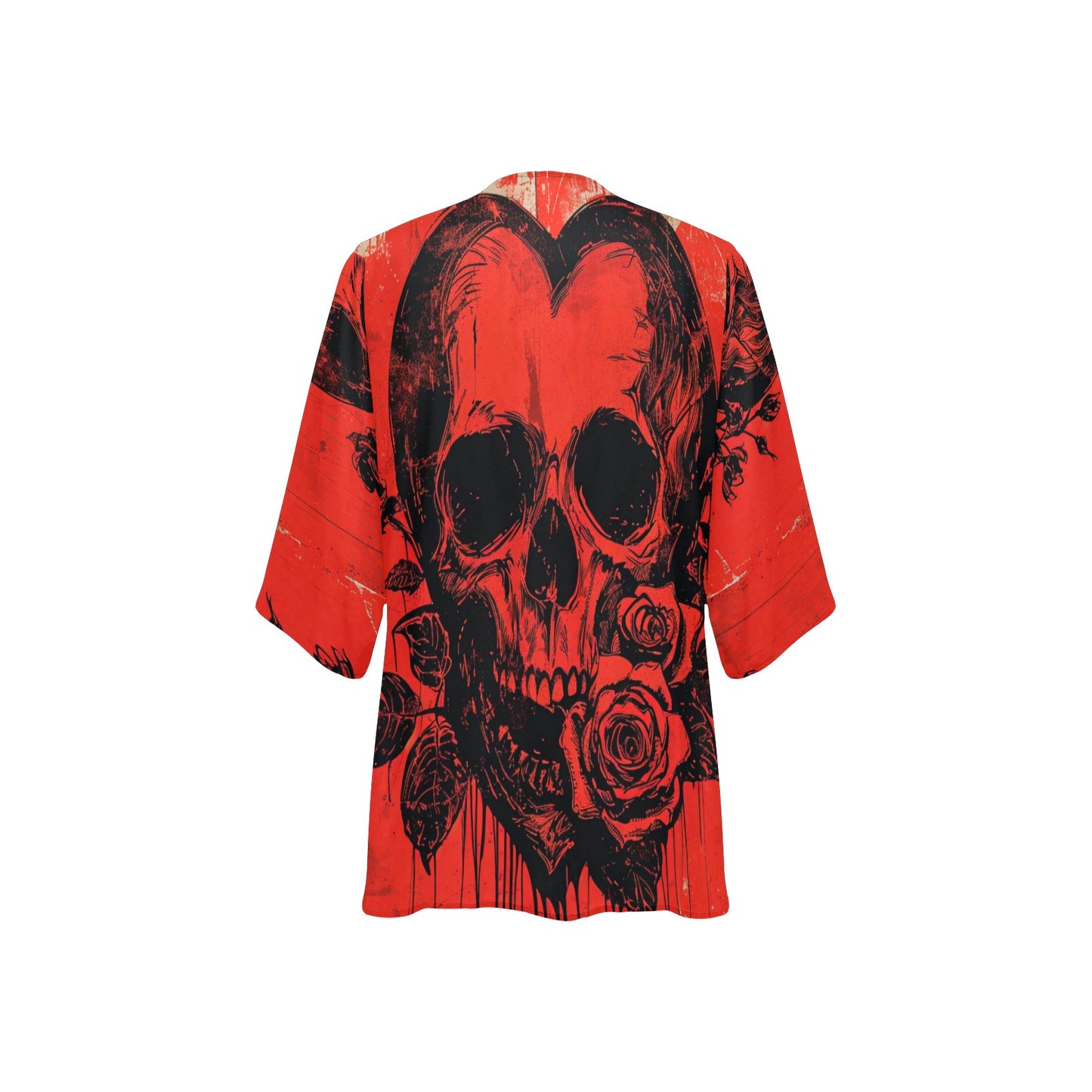 Skull And Rose Kimono Chiffon Cover Up