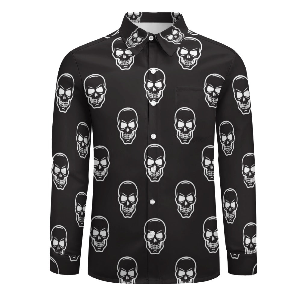 Smiling Skulls Casual One Pocket Long Sleeve Shirt