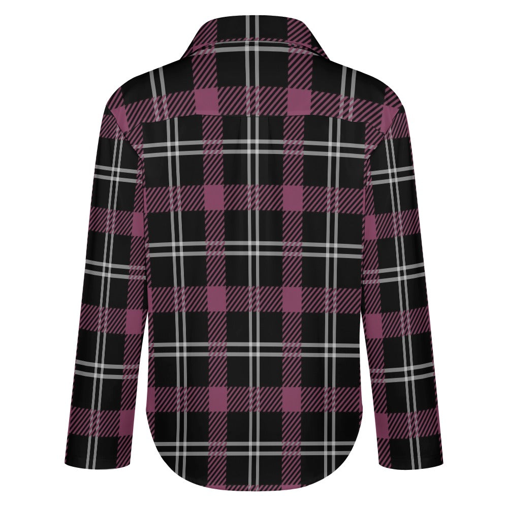 Plum Plaid Cropped Hem Shirt