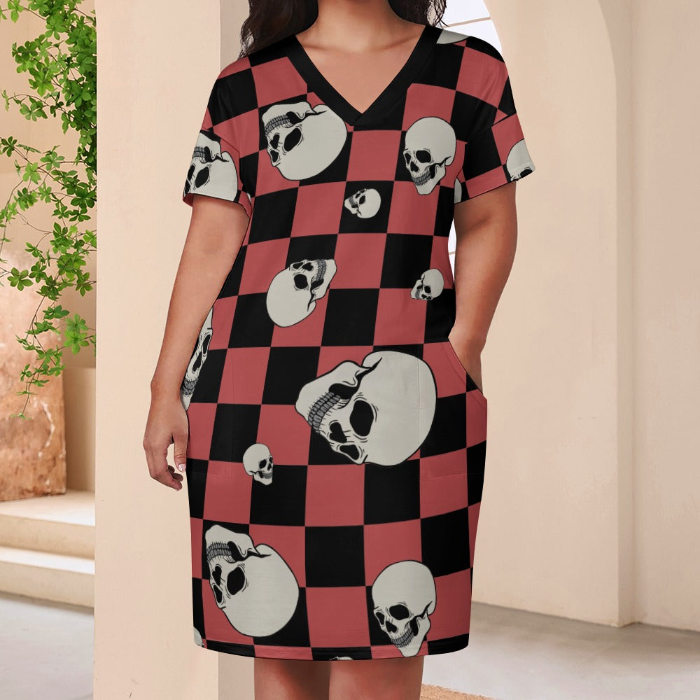 Checkers And Skull Heads Loose Pocket Dress