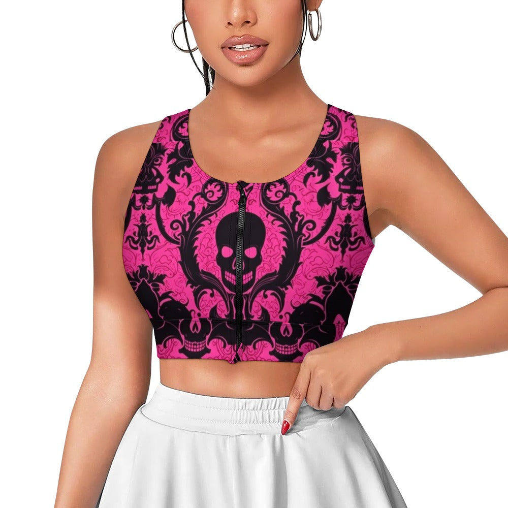 Pink Gothic Skull Yoga Zipper Vest