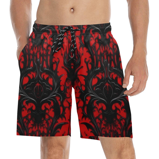 Gothic Red And Black Pattern Beach Shorts