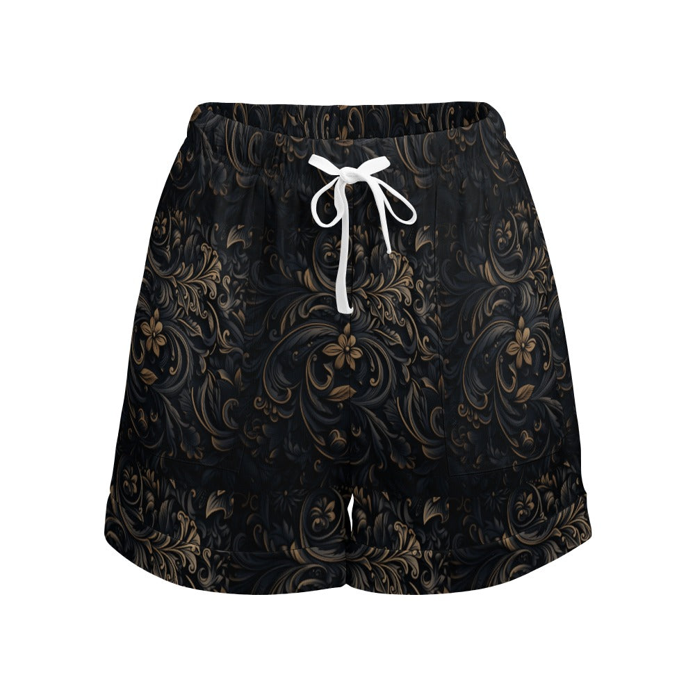 Gothic Floral High Waist Loose Elastic Waist Shorts