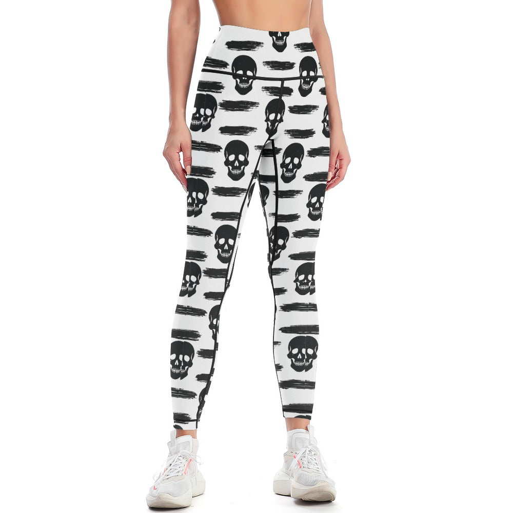 Brushstrokes Skull Design Yoga Pants