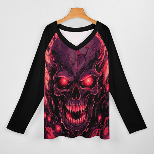 Evil Smiling Skull Long Sleeve Loose Tee